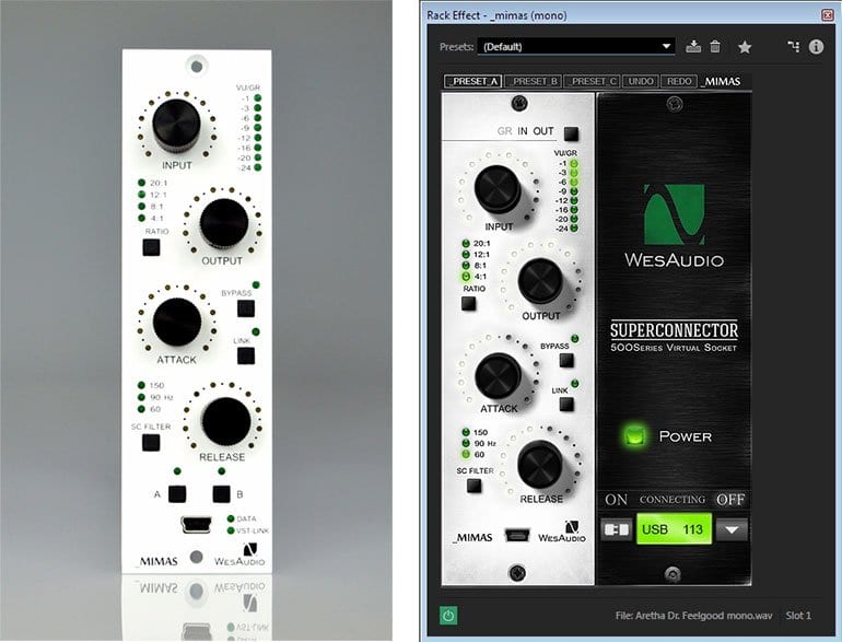 WesAudio Mimas - Module on the left, Plug-in on the right