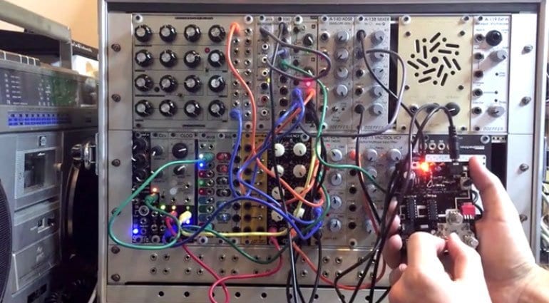 The Yowler plugged into a modular synth