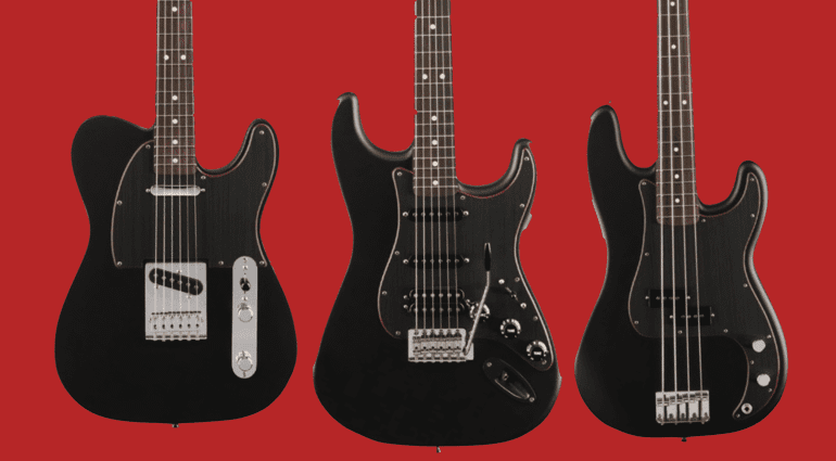 Fender Noir Special Edition Telecaster, HSS Stratocaster and Precision Bass