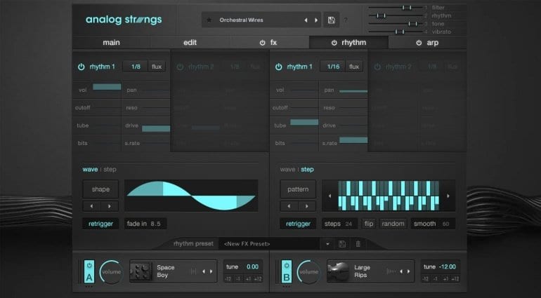 Output Analog Strings rhythm page