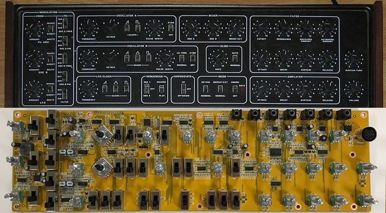 Behringer naked PCB lined up with Pro One
