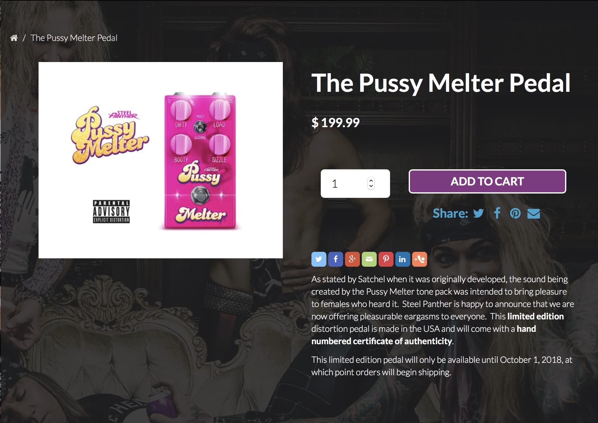 Pussy Melter limited edition on Steel Panther site