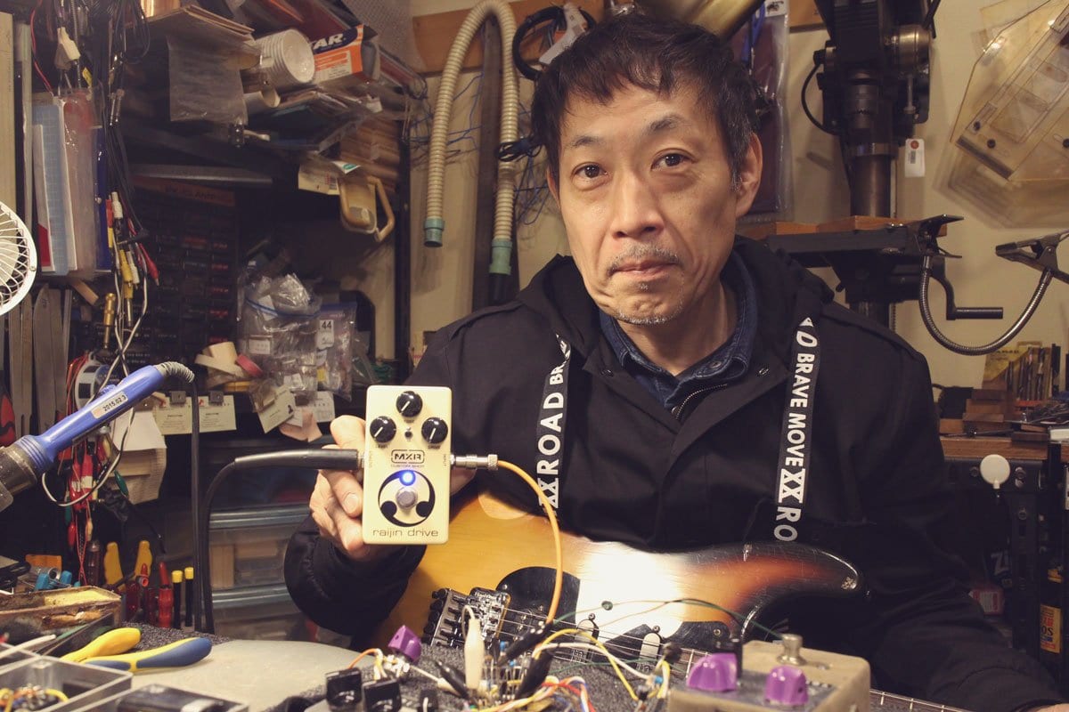 Shin in his workshop with the new MXR RAjin Drive pedal