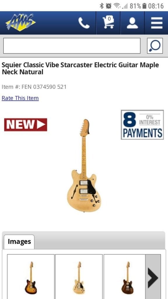 Squier Classic Vibe Starcaster leaked on American Musical site
