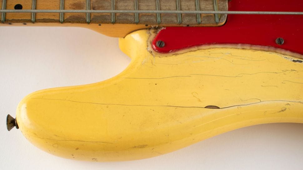 Dee Dee Ramone 1975 Fender Precision bass with culked red pickguard