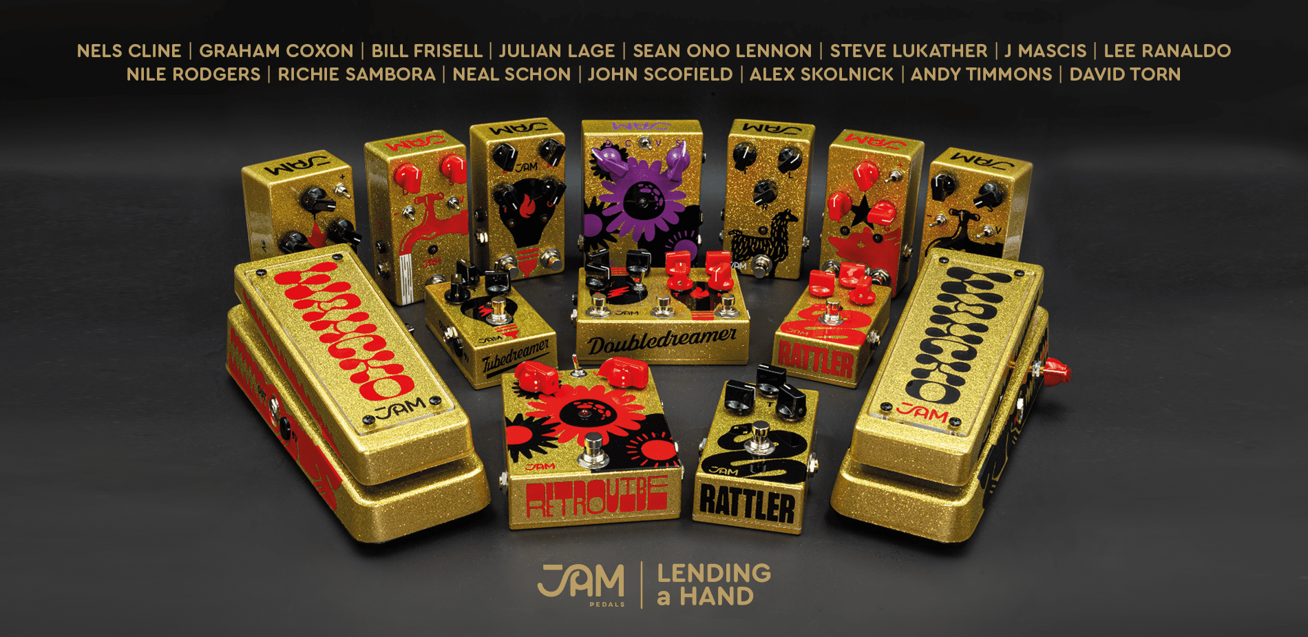 JAM Pedals Lending A Hand gold signed effects pedals