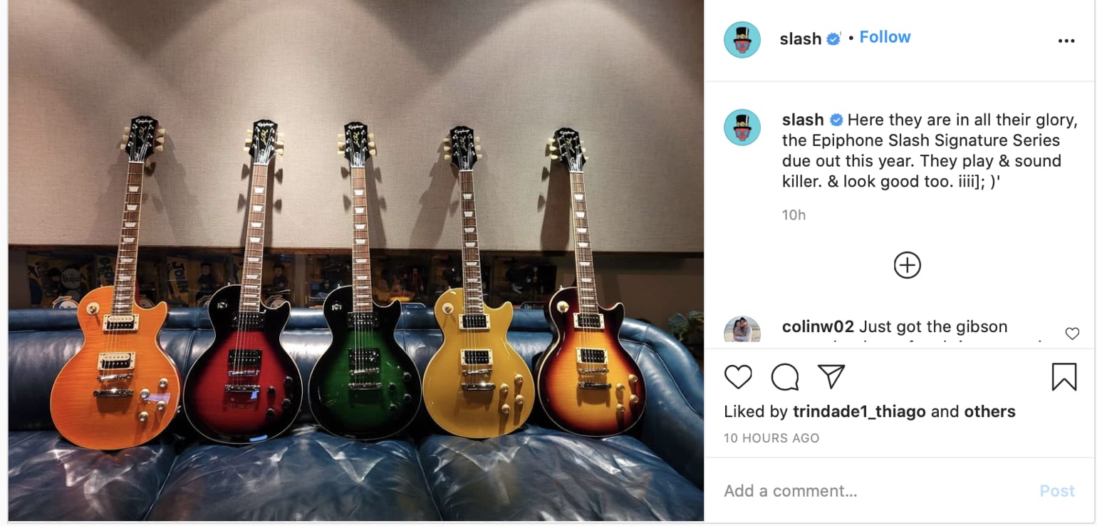 Slash Instagram post Epiphone Signature Les Pauls