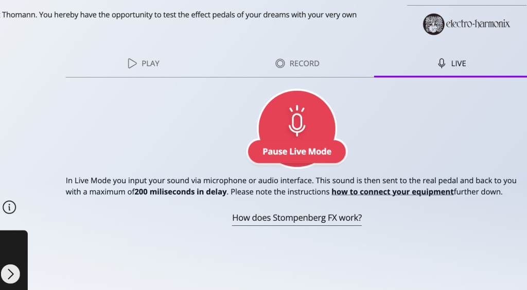 The "live" mode is active