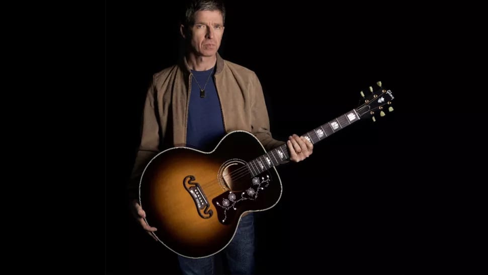 Noel Gallagher with his Gibson J-150 limited edition
