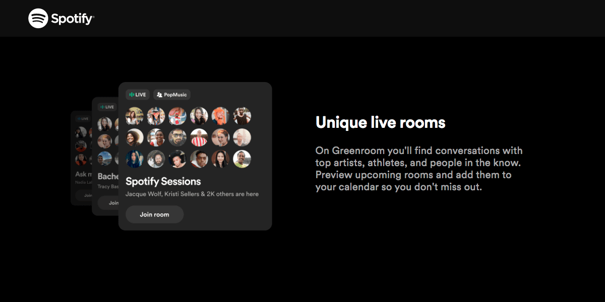 Spotify Greenrooms is their answer to the Clubhouse audio rooms app