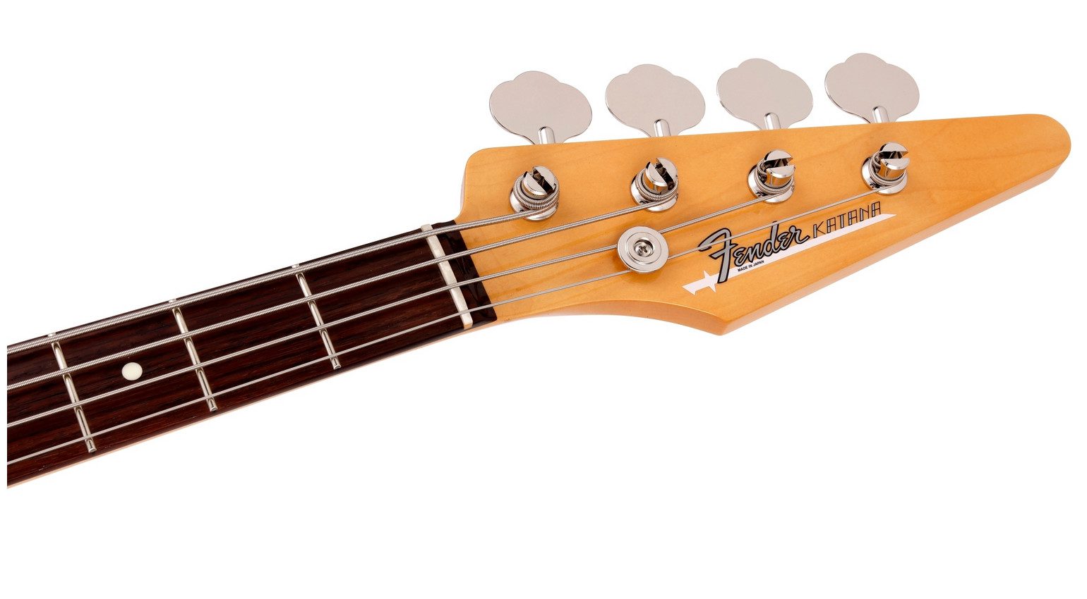 Fender Katana Bass headstock with Fender logo and Katana logo