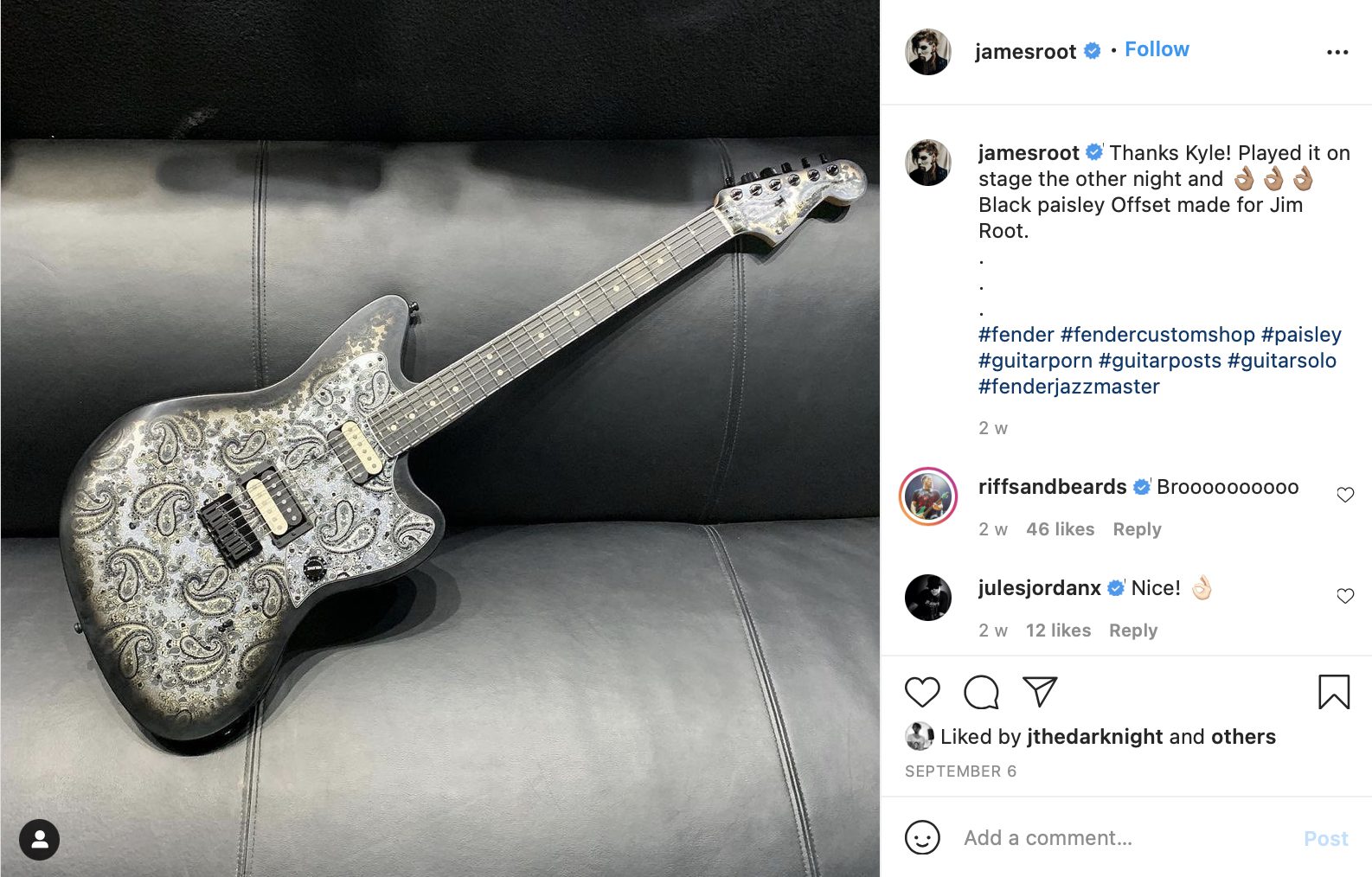 Jim Root shares photos of his new Black Paisley offset