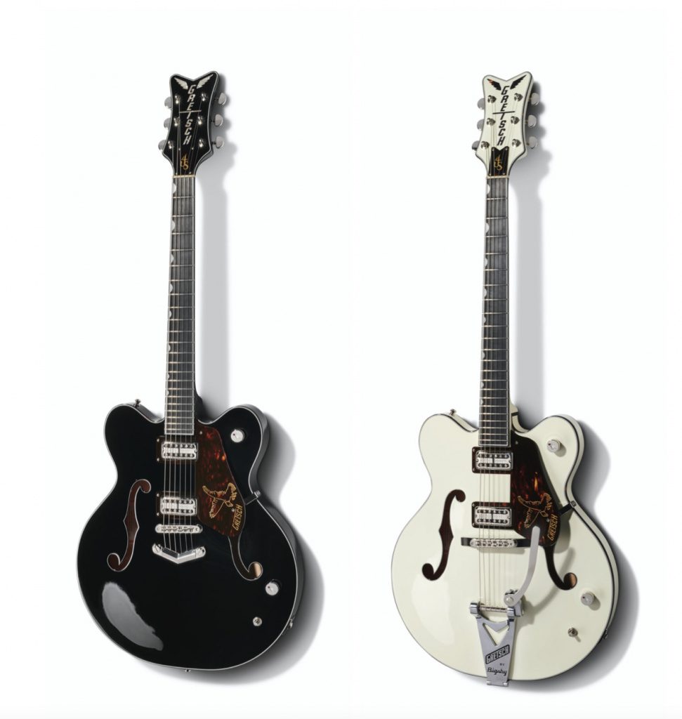 Gretsch G6336 in black and G6336T with Bigsby in white