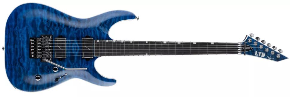 Deluxe MH-1000, with a quilted maple top, Black Ocean finish and Floyd Rose.