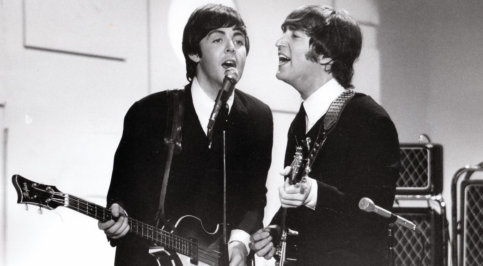 Paul McCartney, left, and John Lennon, right, perform on CBS' "Toast of the Town" in a performance that aired on Sept. 12, 1965.CBS Photo Archive / Getty ImagesPaul McCartney, left, and John Lennon, right, perform on CBS' "Toast of the Town" in a performance that aired on Sept. 12, 1965.