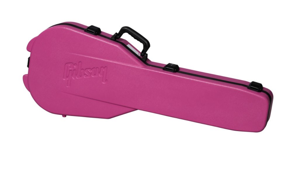 Estuche Custom Artist Signature Protector Hardshell de color rosa con estampado de leopardo en el interior.