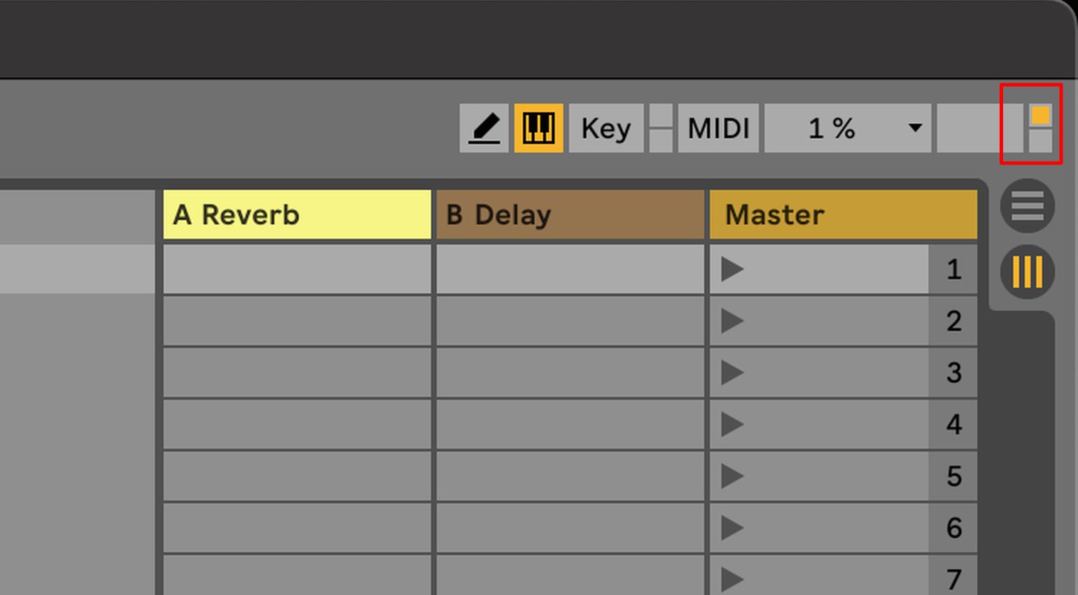 How to use a MIDI controller: The little yellow indicator in Ableton shows incoming MIDI note activity.