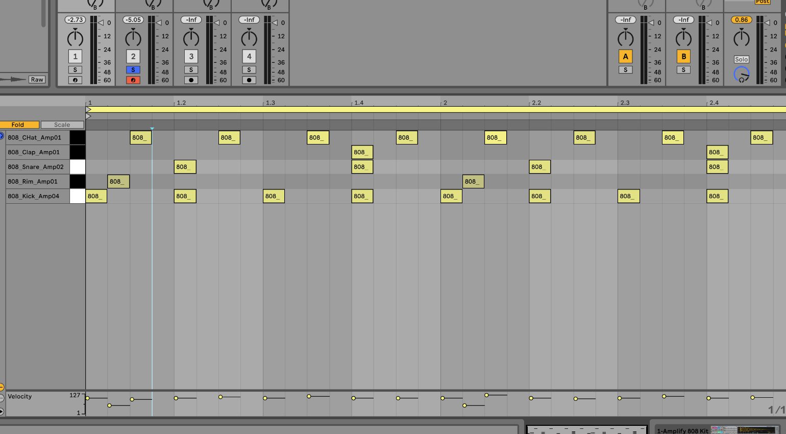A starting point for drum programming: a techno beat.