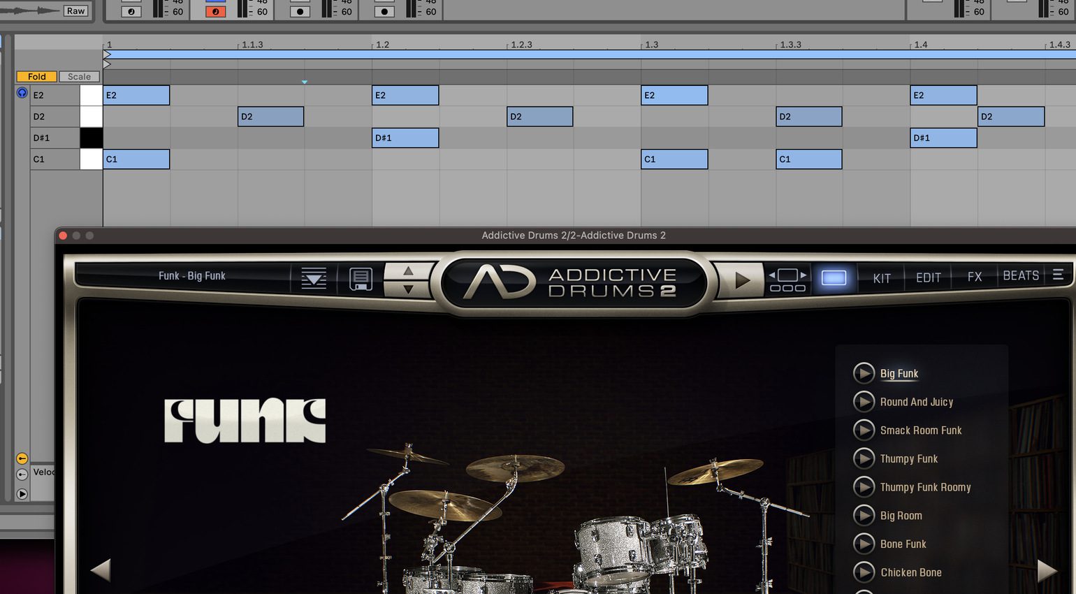 A drum beat for Rock music with Addictive Drums 2.