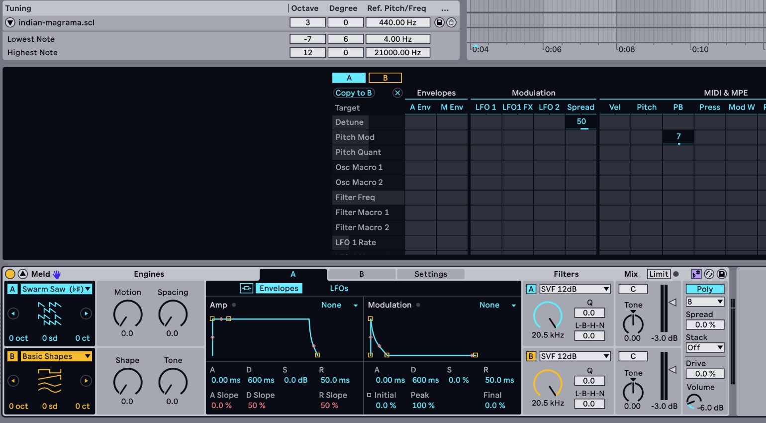 The little purple button at the top left corner of Meld applies the tuning - Ableton Live 12 Review