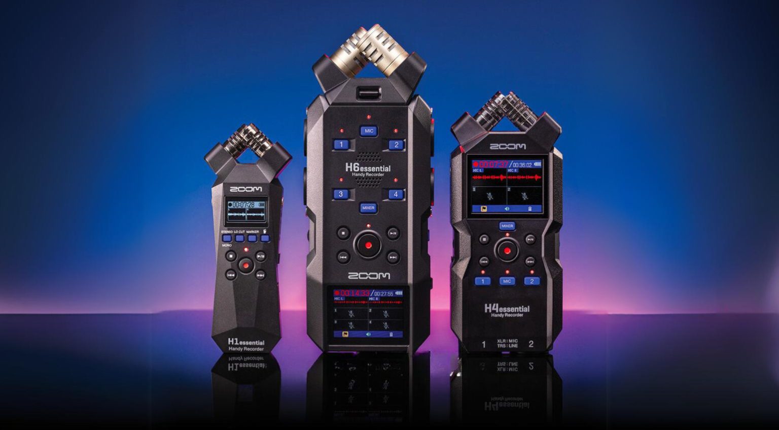 Zoom Essential Series H1, H4, and H6 Field Recorders with 32bit
