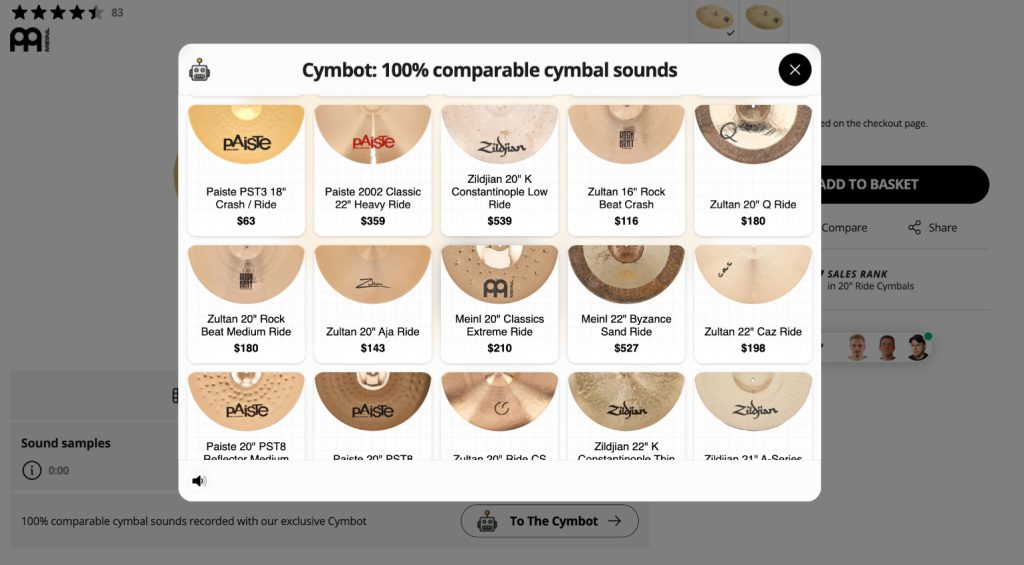 A selection of Cymbot-ready cymbals