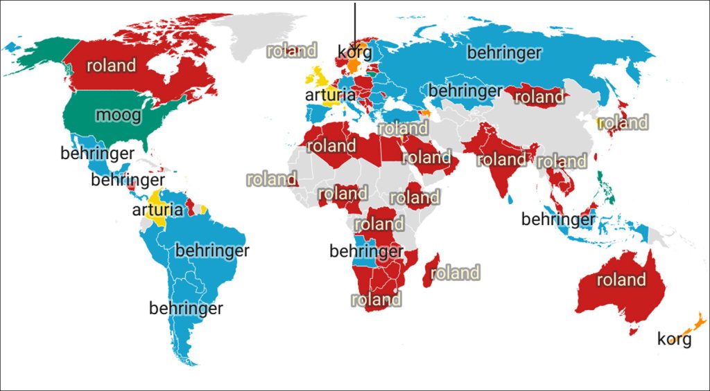 Most popular synth brands by country Who takes the lead?
