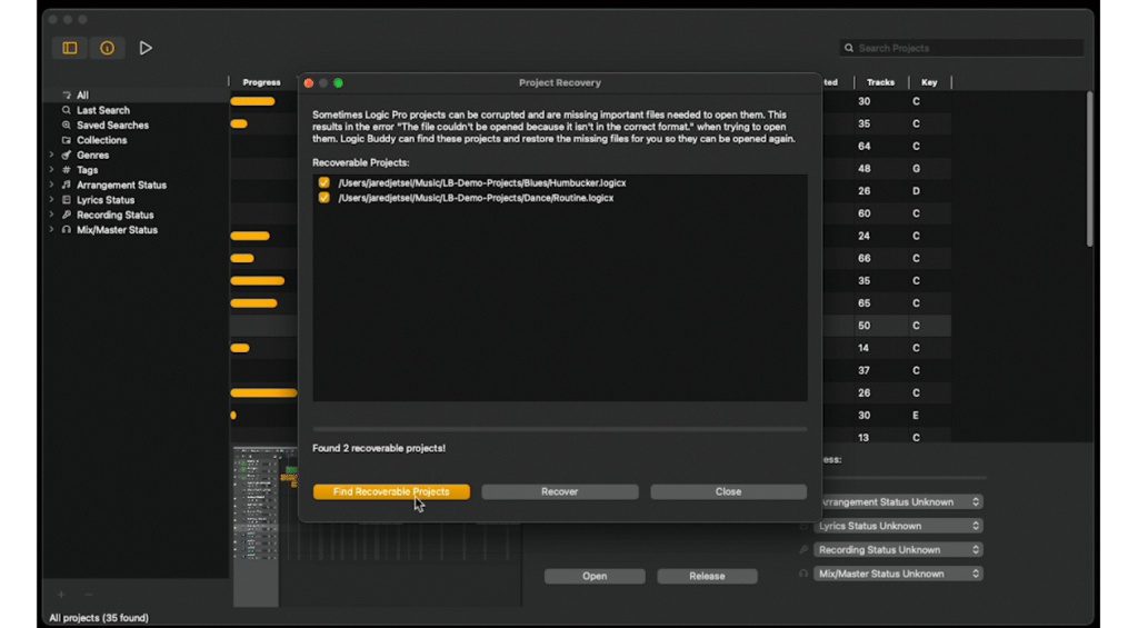 Logic Buddy recovers broken Logic files in no time