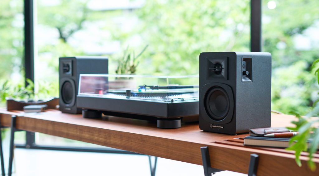 The speakers are designed for wireless setups such as Bluetooth-enabled turntables.