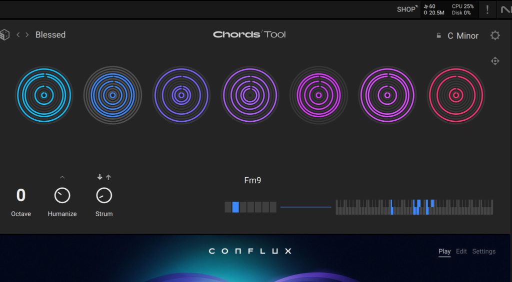 The new chord tools sits above the actual instrument in Kontakt