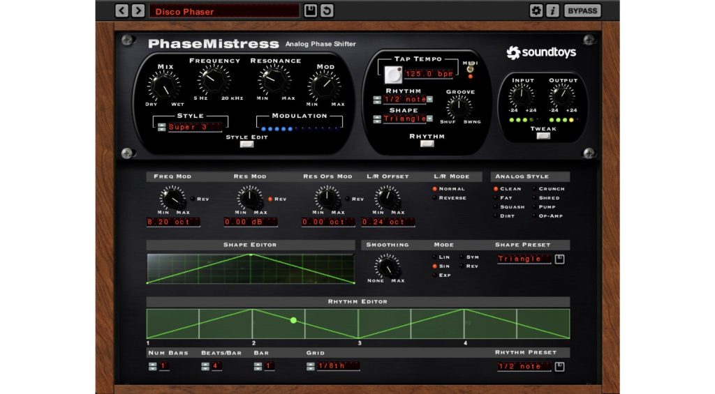 Soundtoys PhaseMistress and the Advanced menu