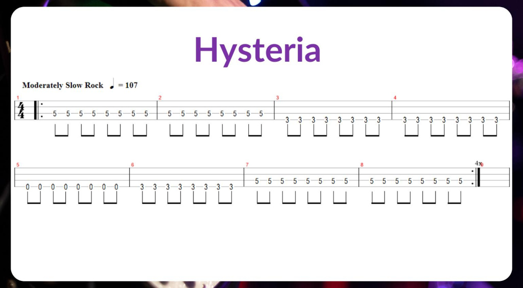 Hysteria Bass TAB