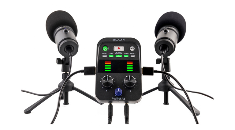 Zoom PodTrak P2 USB Mic Recorder With 2X Zum-2 USB Podcast Microphone Packs, 32GB MicroSD Card And 5X AA Batteries