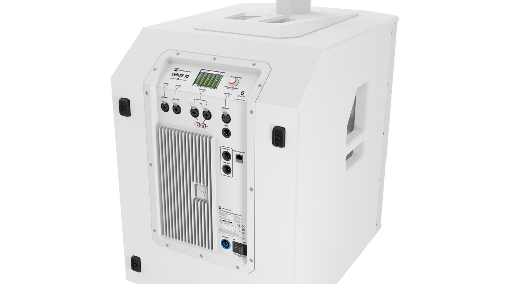 The subwoofer of the white EVOLVE 70