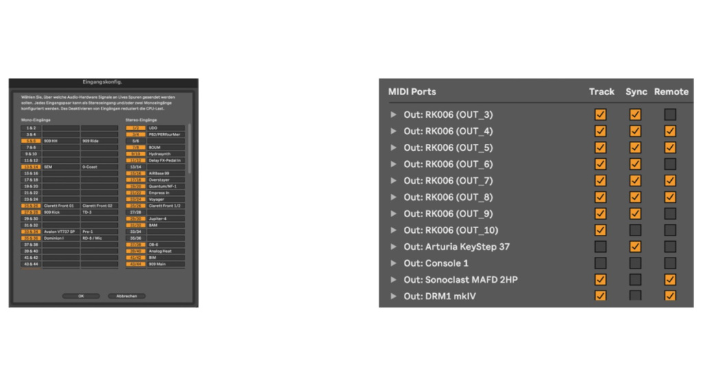Setting up MIDI ports to integrate external synthesizers into Ableton Live.