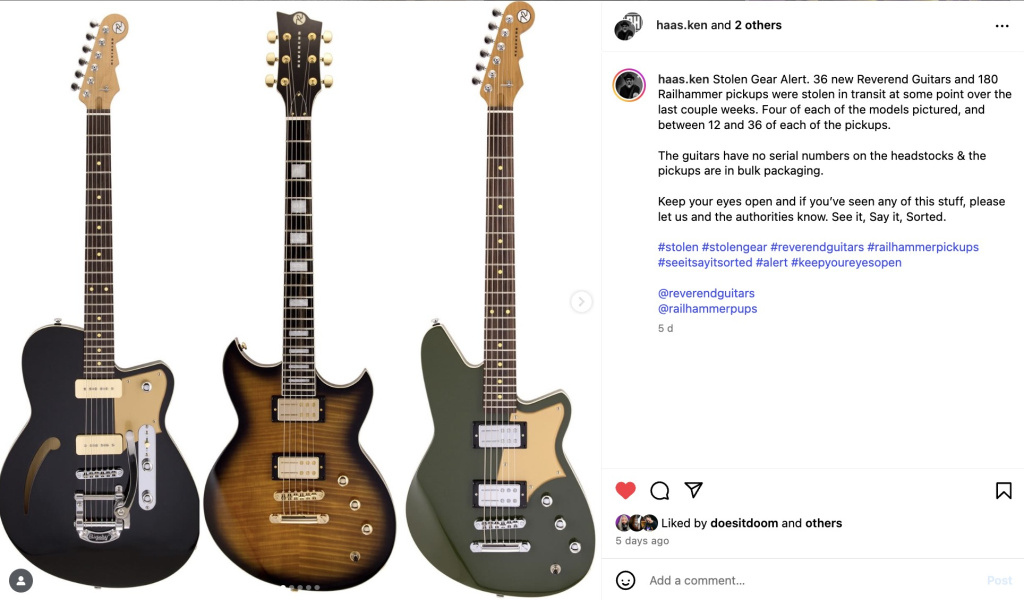 Stolen Reverend Guitars