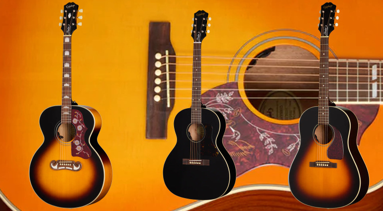 Epiphone Studio Acoustic Collection: Hummingbird, J-45, J-200, and Blues King!