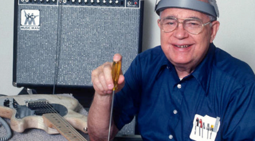 Leo Fender at his workbench at G&L