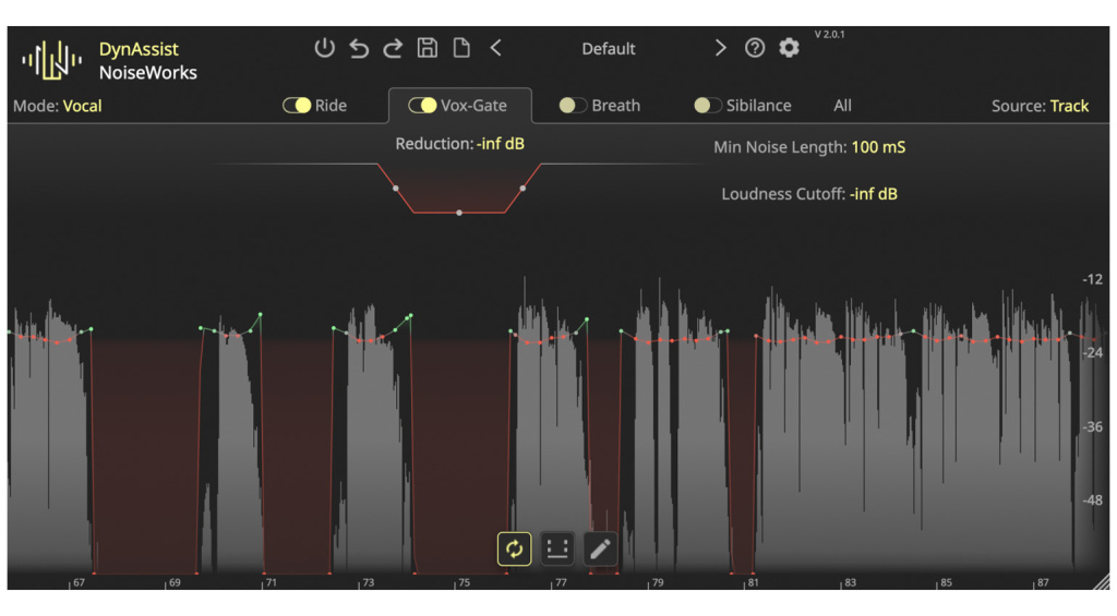 The Vox Gate in DynAssist works as an intelligent noise gate.