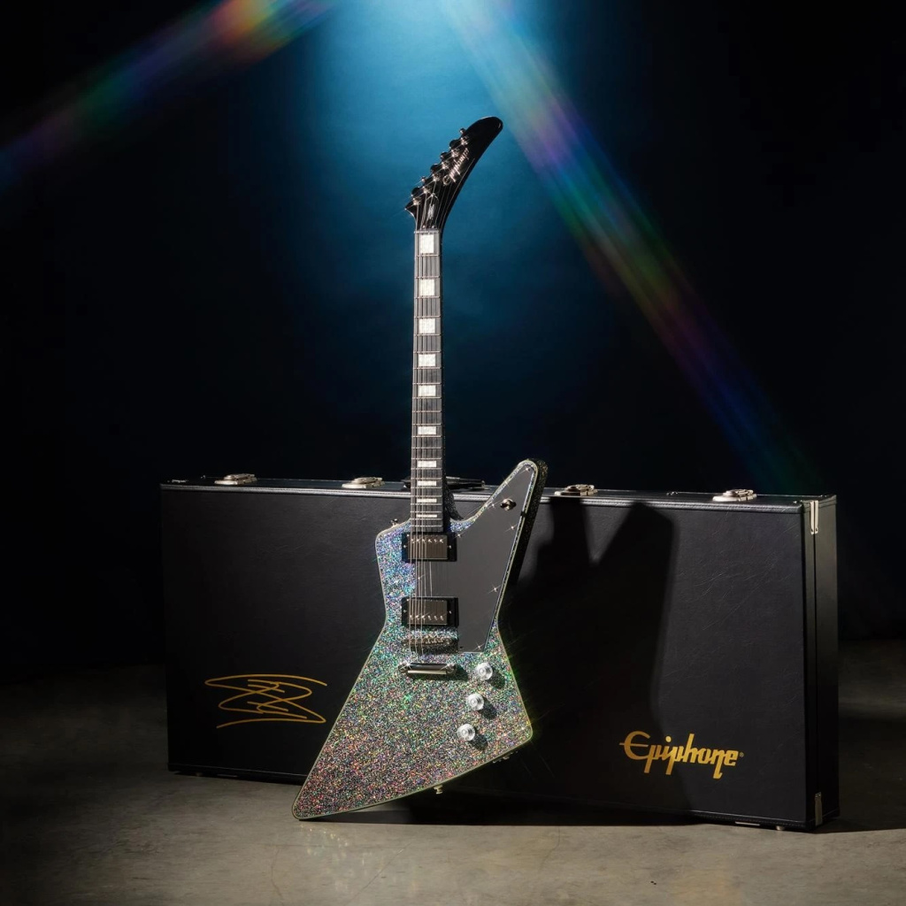 Epiphone Lzzy Hale Signature Explorer Custom Electric Guitar in Black Diamond Holographic Sparkle with case
